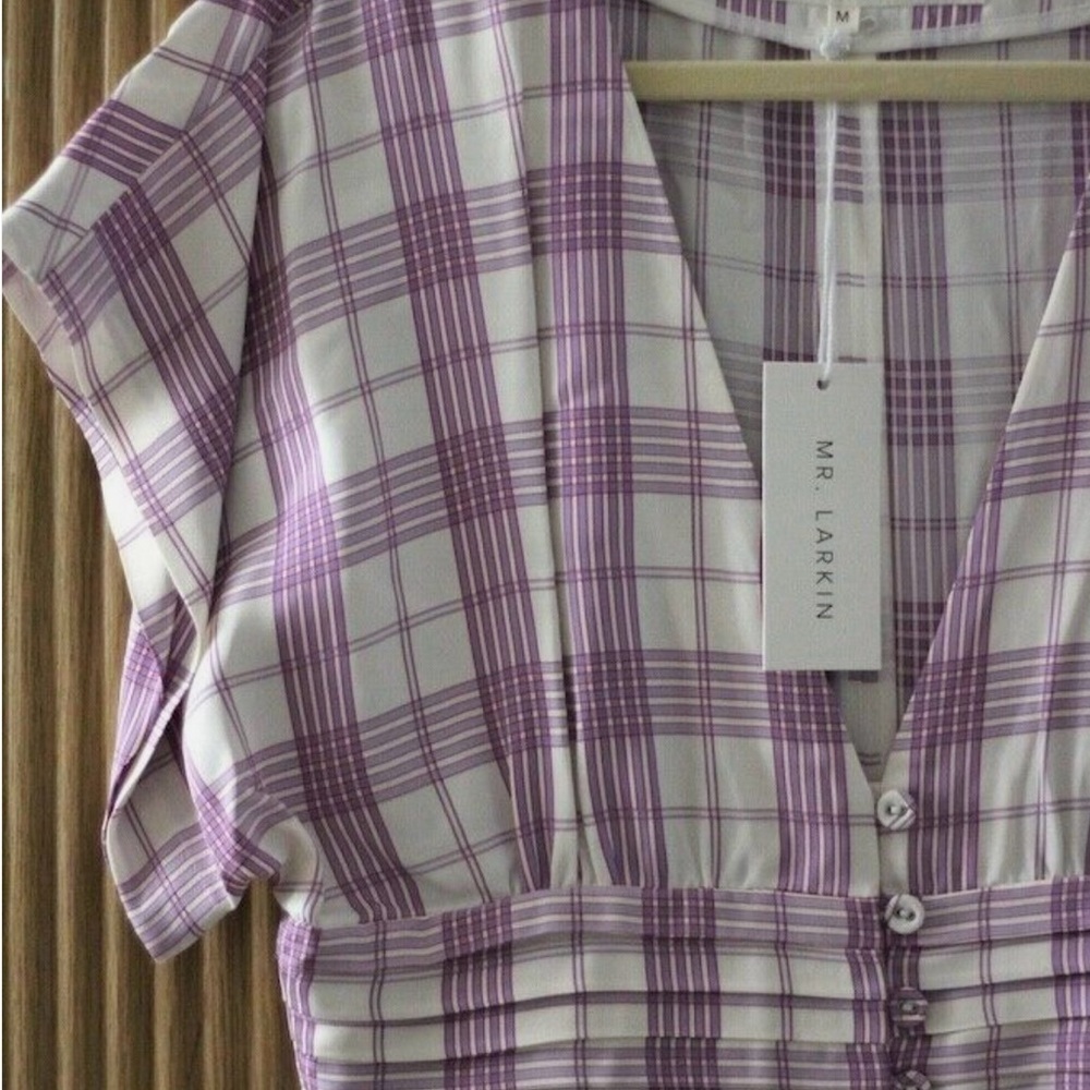 Lavender Gingham Midi Dress with Buttons - Picture 6 of 8